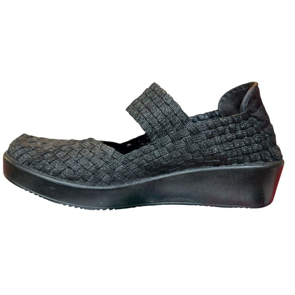 Bernie Mev Black Woven Mary Jane Wedge Heel Shoes Women 36 US 8-8.5